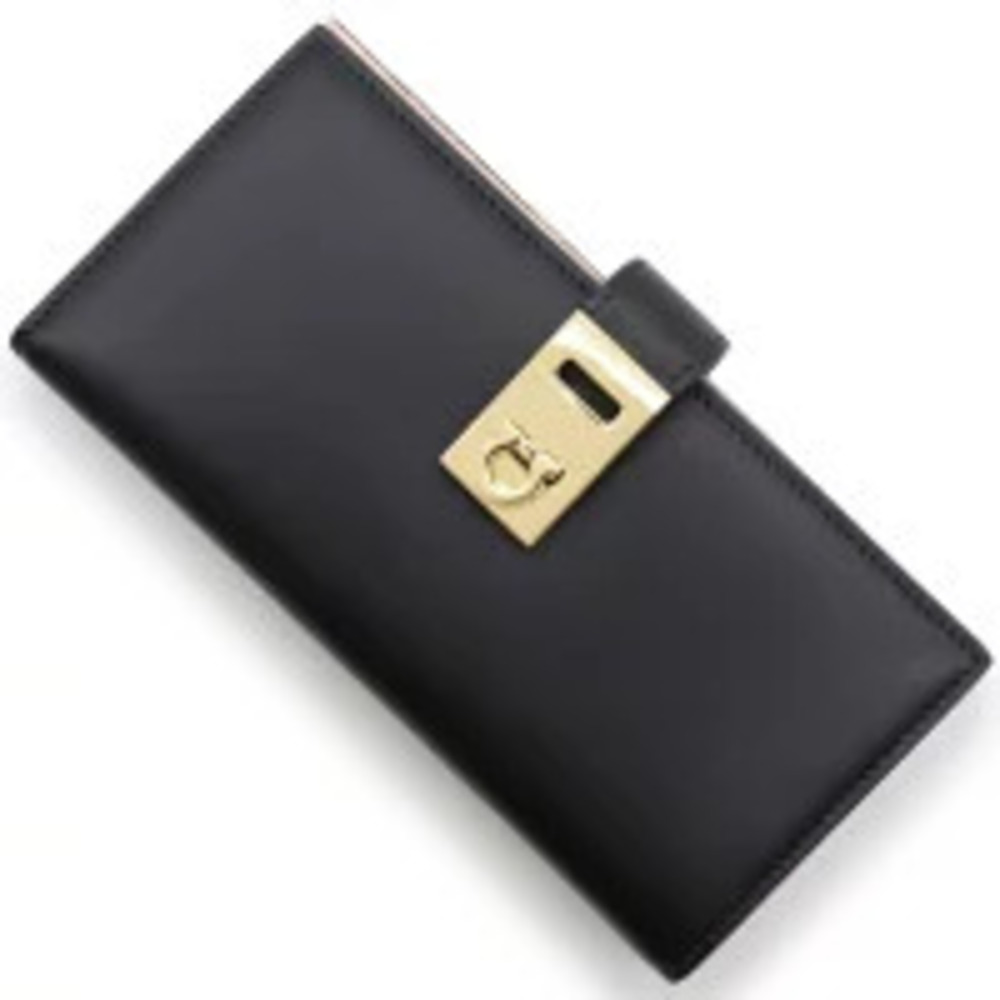 Salvatore Ferragamo Long Wallet Gancini Bi fold Black Nylund Pink Nero Black